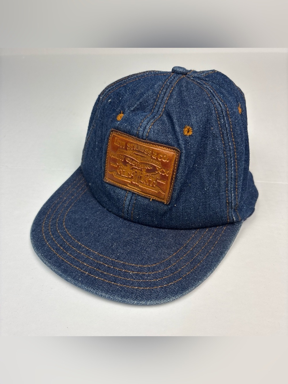 Vintage Levi Strauss & Co Baseball Hat Denim Logo Patch Adjustable Cotton Blue